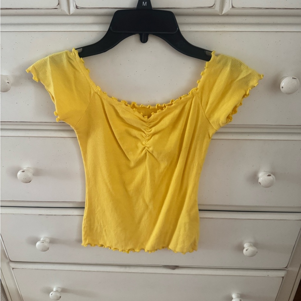 Hollister Yellow Ruched Fitted Top